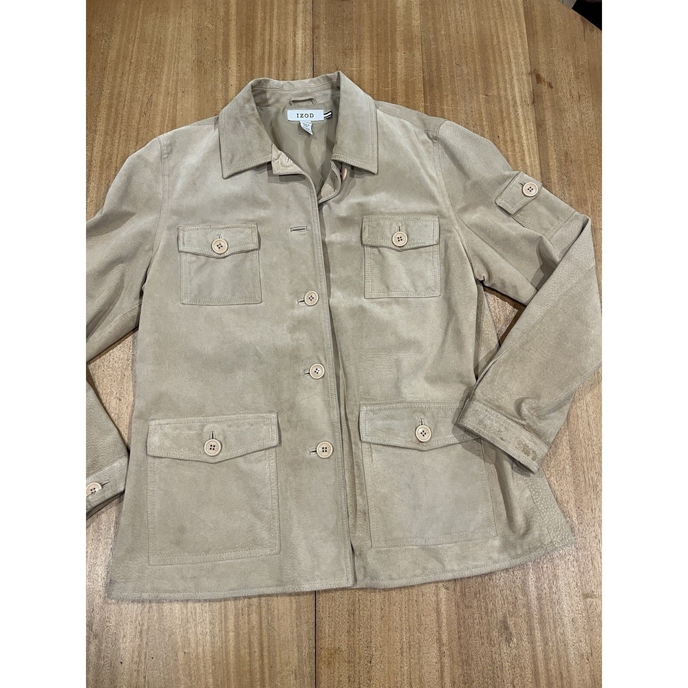 Vintage Izod Suede Leather Jacket Women's XLarge Beige Lined Hippie Boho 90s Y2k